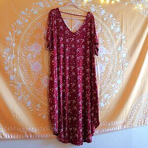 24/7 Maurice's Red Floral Circle Hem Maxi Dress Size 3XL